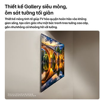 LG OLED evo AI G6, shown from the side, highlights its Flush Fit Gallery Design with a zero-gap wall-mounted installation, displaying a night scene of a lit bridge with reflections on water.